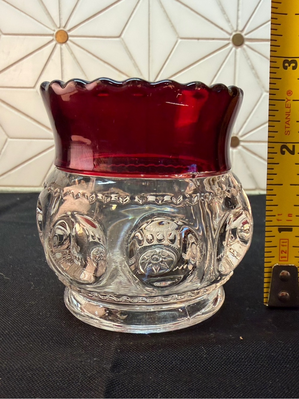 Antique U.S. Glass Jewel Lacy Medallion Ruby Stained EAPG Toothpick Holder - Picture 6 of 8